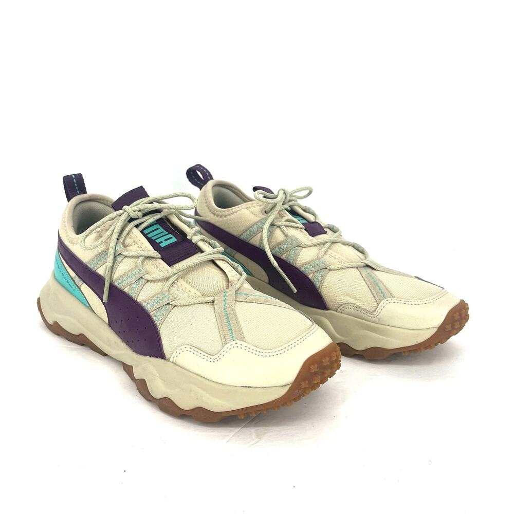 Puma Cream Sneakers with Purple and Teal Accents